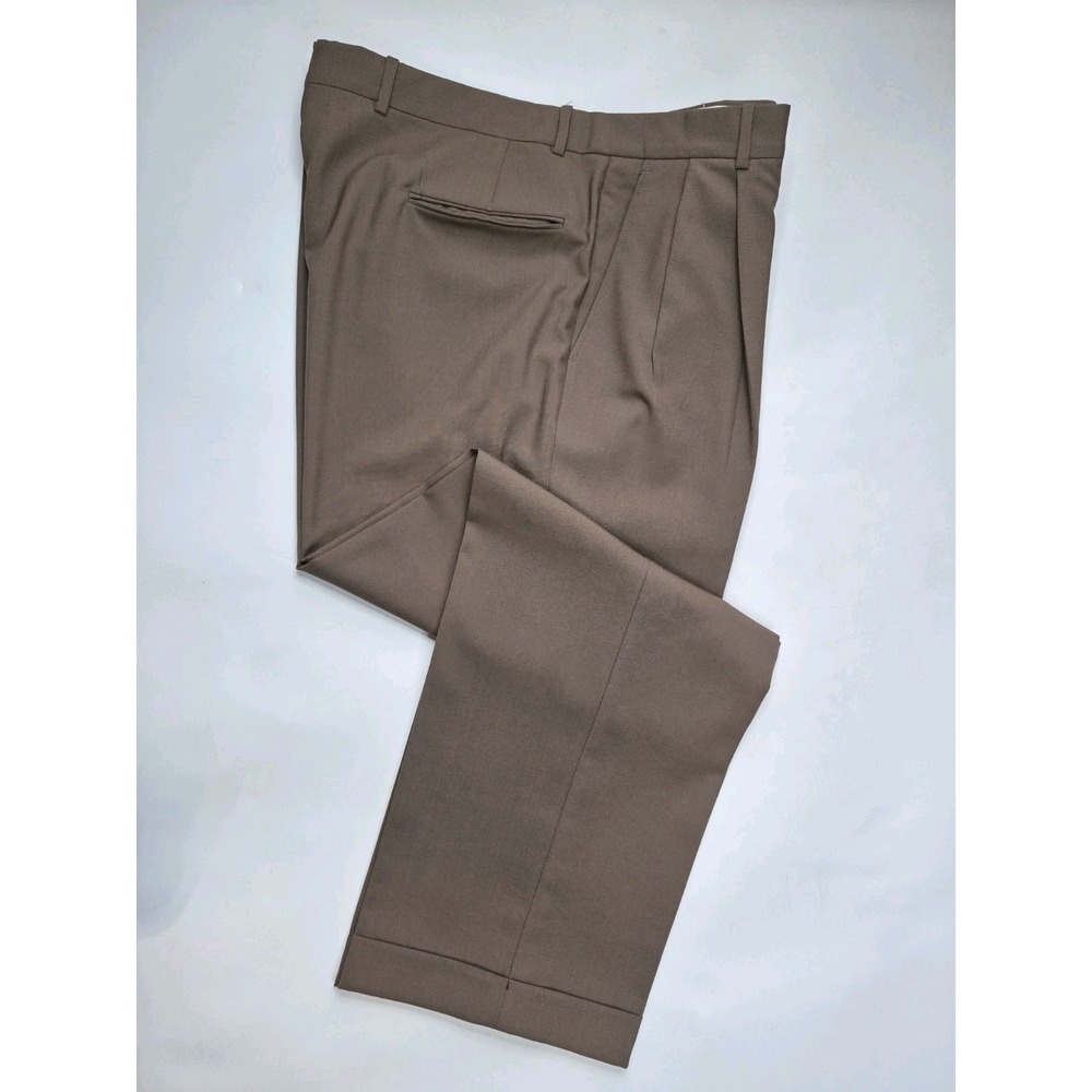 Executive Collection Men 36x30 Pleated Wool Dress Pants Taupe Brown Vintage USA
